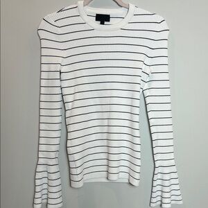 INTERMIX White and Black Striped Long Sleeve Top